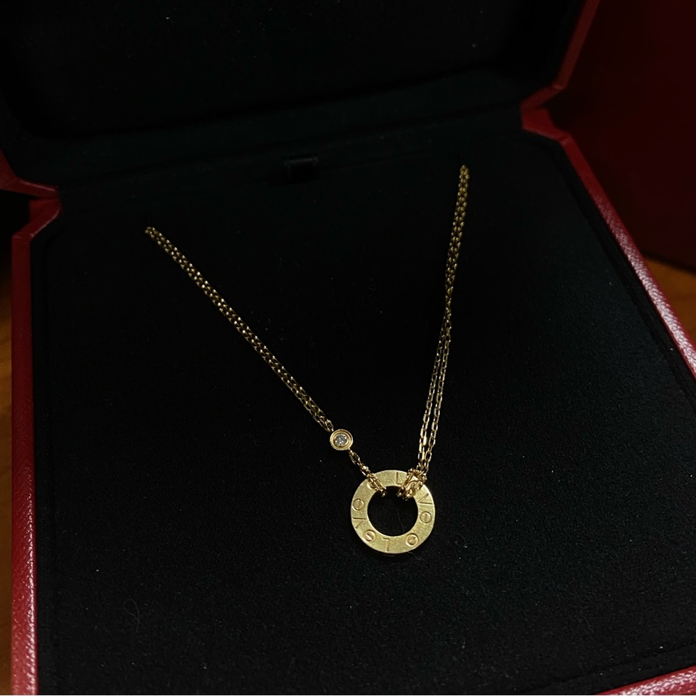 Cartier 18k yellow gold LOVE necklace with 2 diamonds